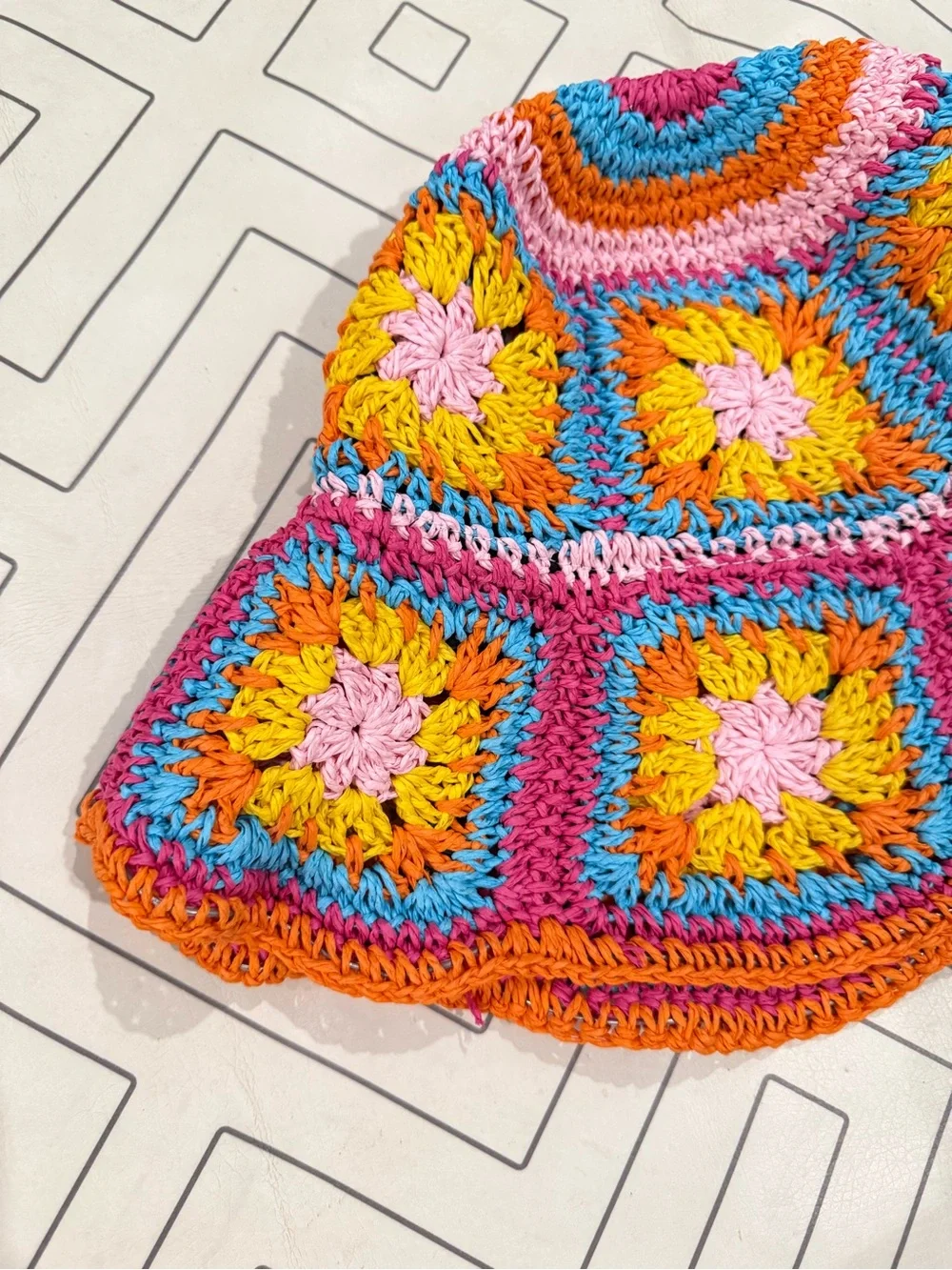 Colorful Straw Crochet Bucket Hat